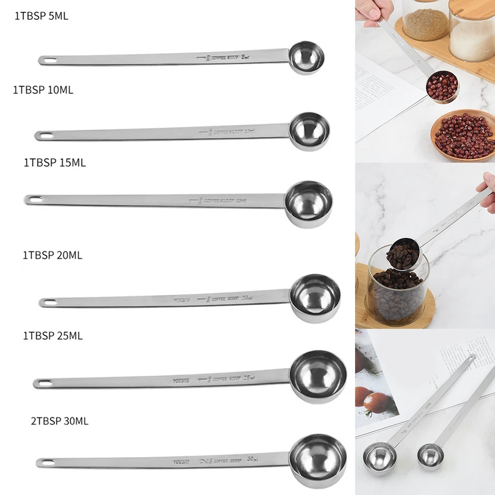 Stainless Steel Coffee Spoon Long Handle Stirring Spoon Graduated Spoons 5ml/10ml/15ml/20ml/25ml/30ml Coffee Tea Tools Supplies