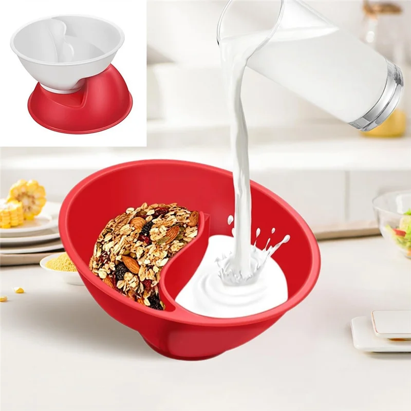 

Divided Cereal Bowl, Reusable Snack And Dip Bowls For Yogurt, Milk, Berries, Fries, Ketchup-B09B
