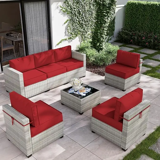 

7-Piece Outdoor Patio Furniture Set with 5" High-Resiliency Seat Cushions, Patio Conversation Set, with Coffee Table