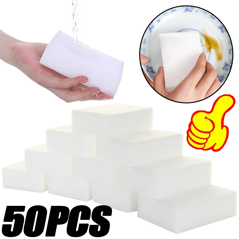 

50Pcs White Magic Sponge Multi-functional Melamine Sponge CleaningEraser for Car Detailing Cleaning Tool Kitchen Bathroom Office