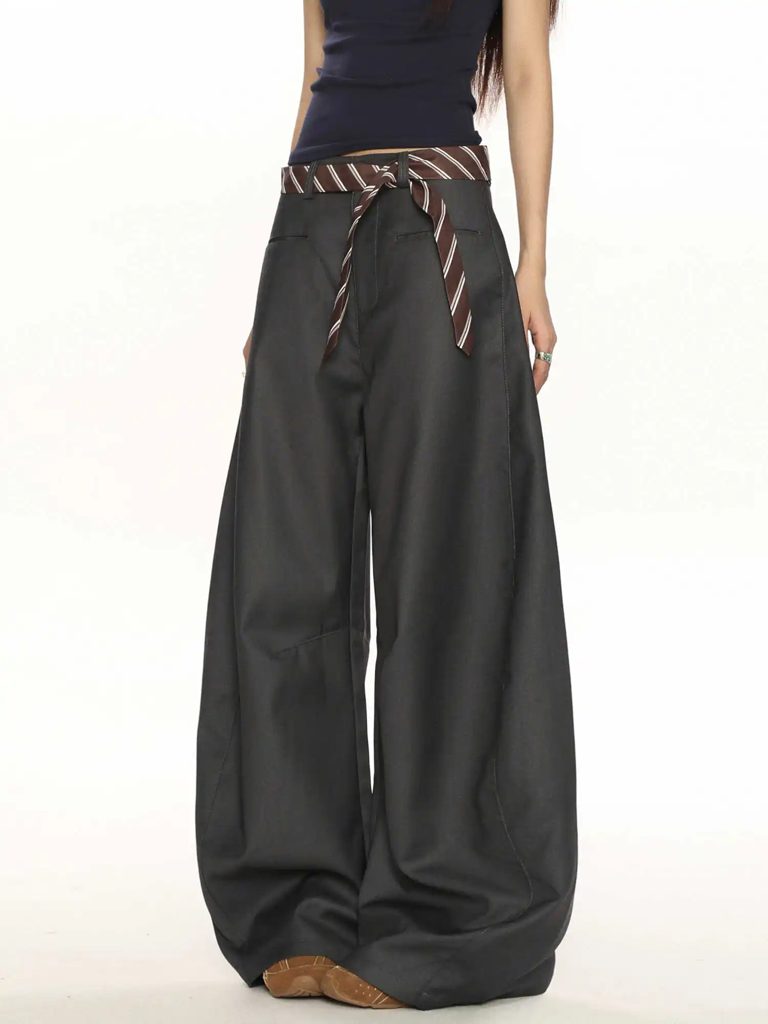 Women Dark Grey Urban Pants Baggy Oversize Suits Long Pants