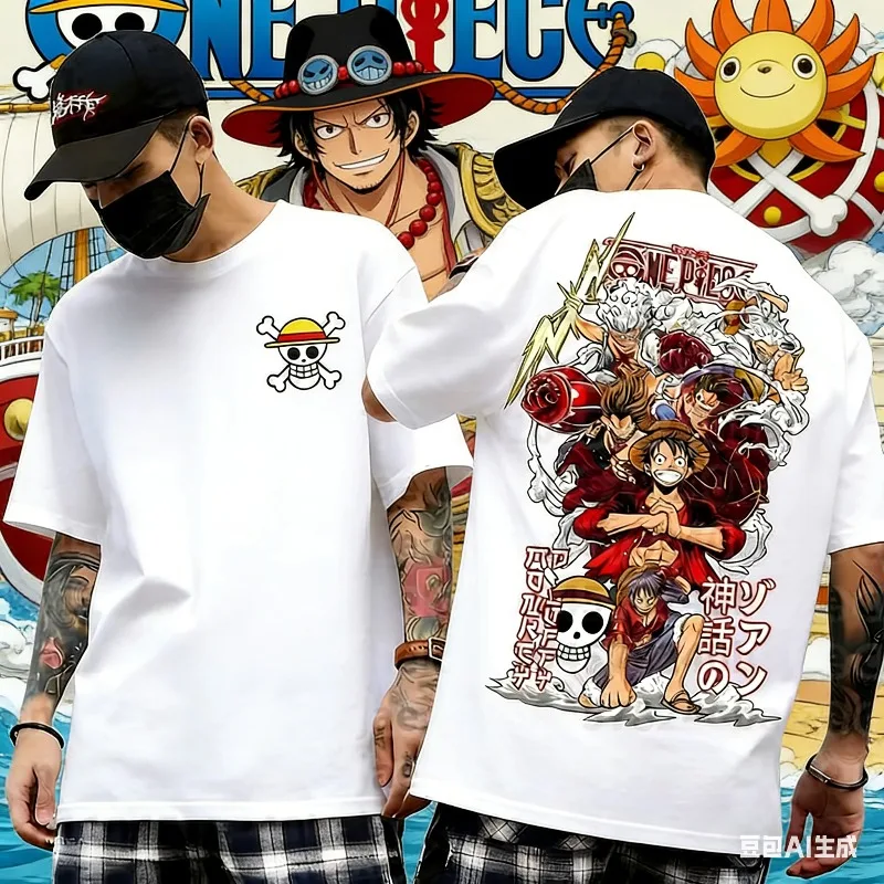 2026 Hot Sale One Piece Anime Luffy Gear 5 Cartoon Graphic Men's CottonT-shirt SummerSports Tees Casual Oversized boys and girls