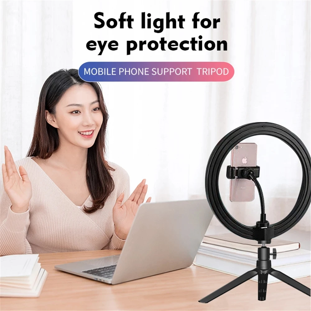 Selfie Ring Light Portable Photography LED Ring Lamp With Mobile Holder Stand Round for Phone Smartphone Live Ringlight Tripod