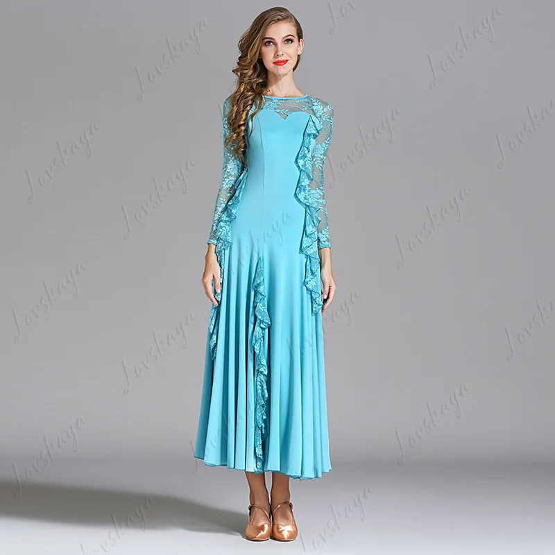 

Новое современное танцевальное платье Lace Falls, национальный стандартный танцевальный костюм, платье в полный рост, тренировочный наряд