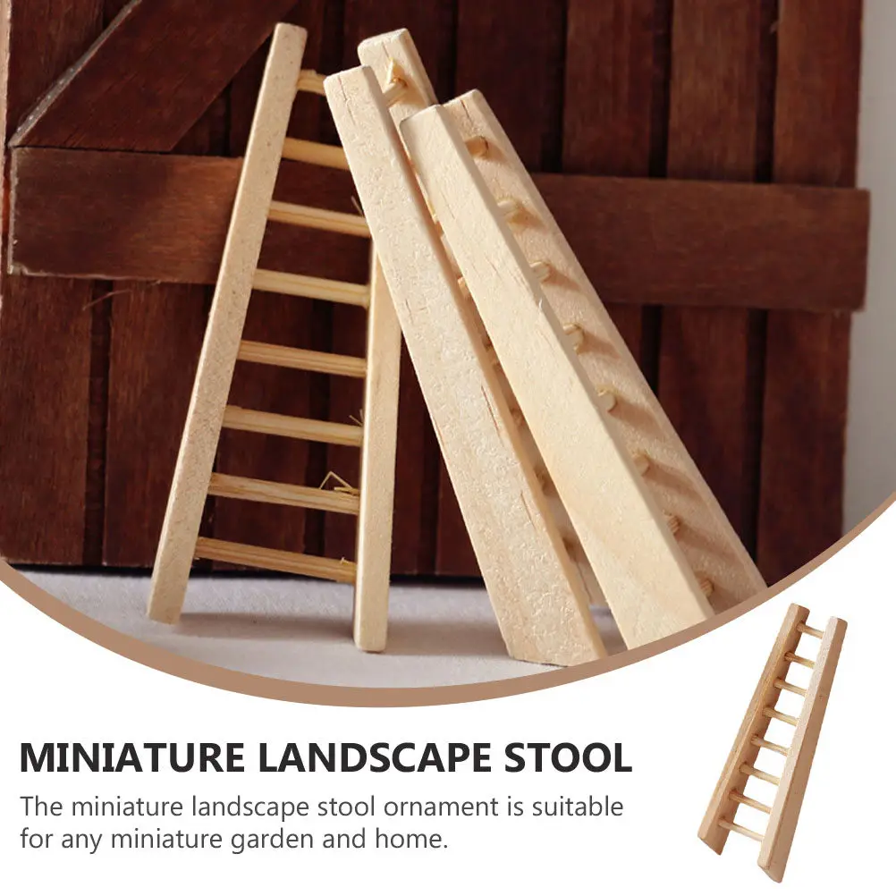 2Pcs Mini Ladder Decor Wooden Furniture Ornament for Mini House Simulation Warm Stylish Staircase Prop Small Home Landscape