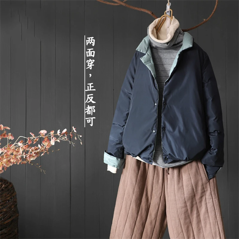 Herbst Winter Reversible Unten Mantel Frauen Warme Licht Dünne Weiße Ente Unten Jacke Parkas Weibliche Einreiher Puffer Outwears