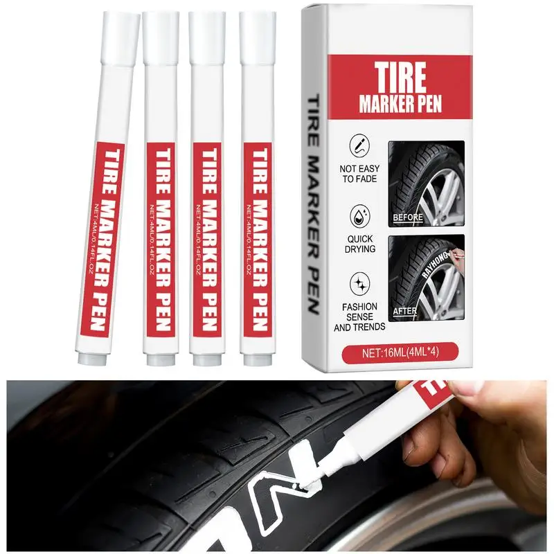 

Tire Pen White 4X White Tire Marker Auto Tire Graffiti Oil-Based Tire Painting Pens Repair Solution Quick Dry For Automotive