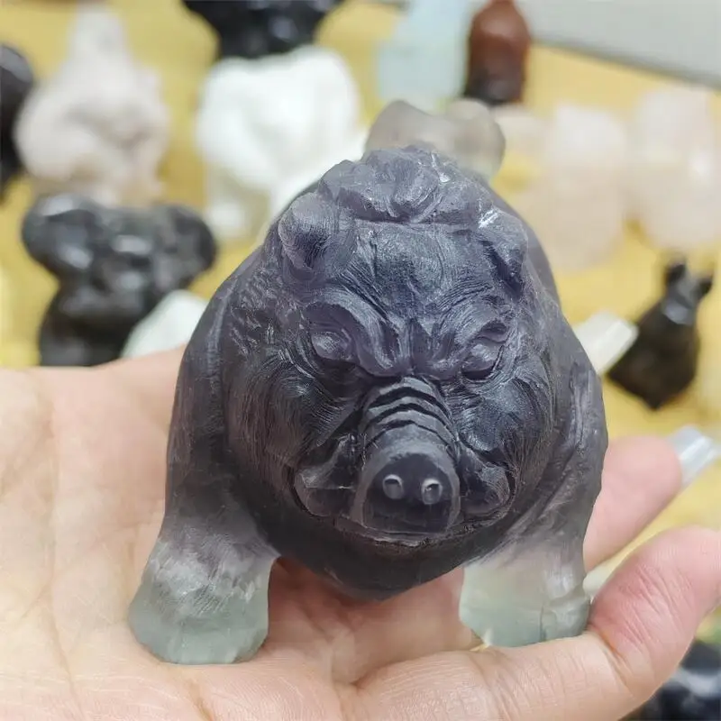 Natural Fluorite Cartoon Pig Carving Healing Fengshui Stone Sculpture For Decoration Holiday Gift 1PCS