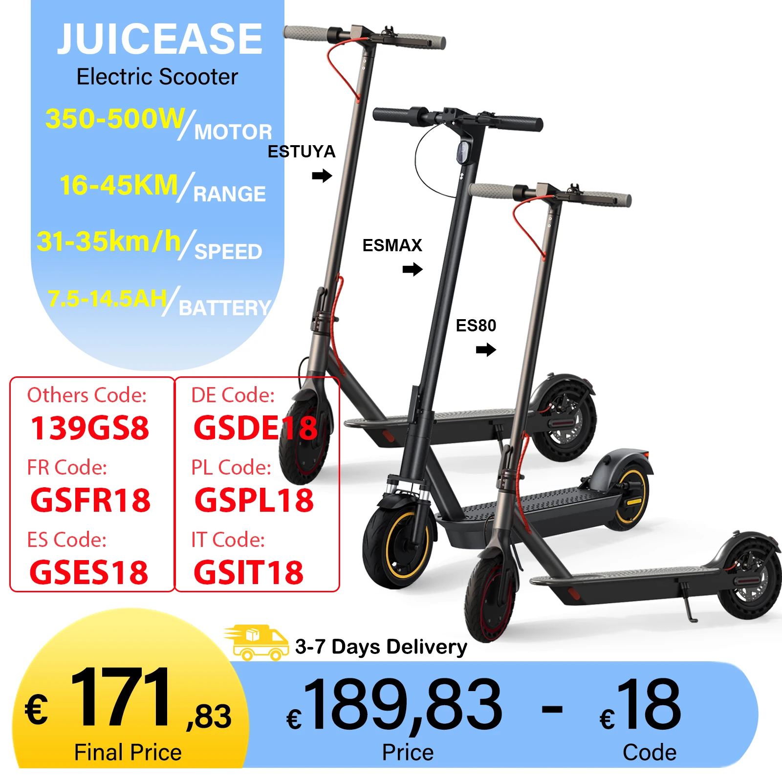 JUICEASE ESTUYA/ES80/ESMAX Electric Scooter For Adult 350/500W Motor E-scooter 35KM/H Max Speed 8.5/10inch Electric Kick Scooter