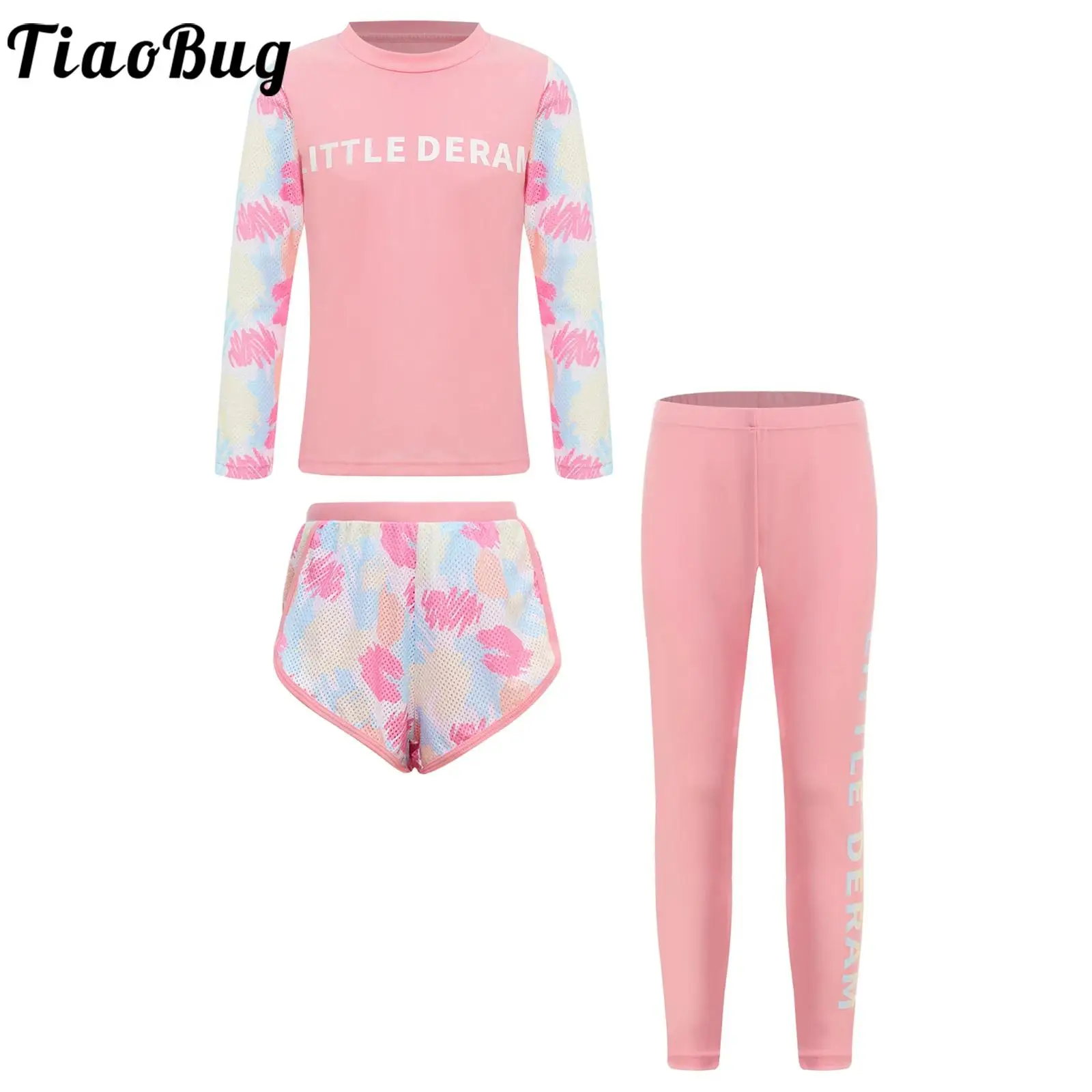 2-piece Girl Child Swimsuit Sport Rash Guard Swimwear Set Long Sleeves Top with Swim Shorts Pants Bathing Suits Pool Beachwear