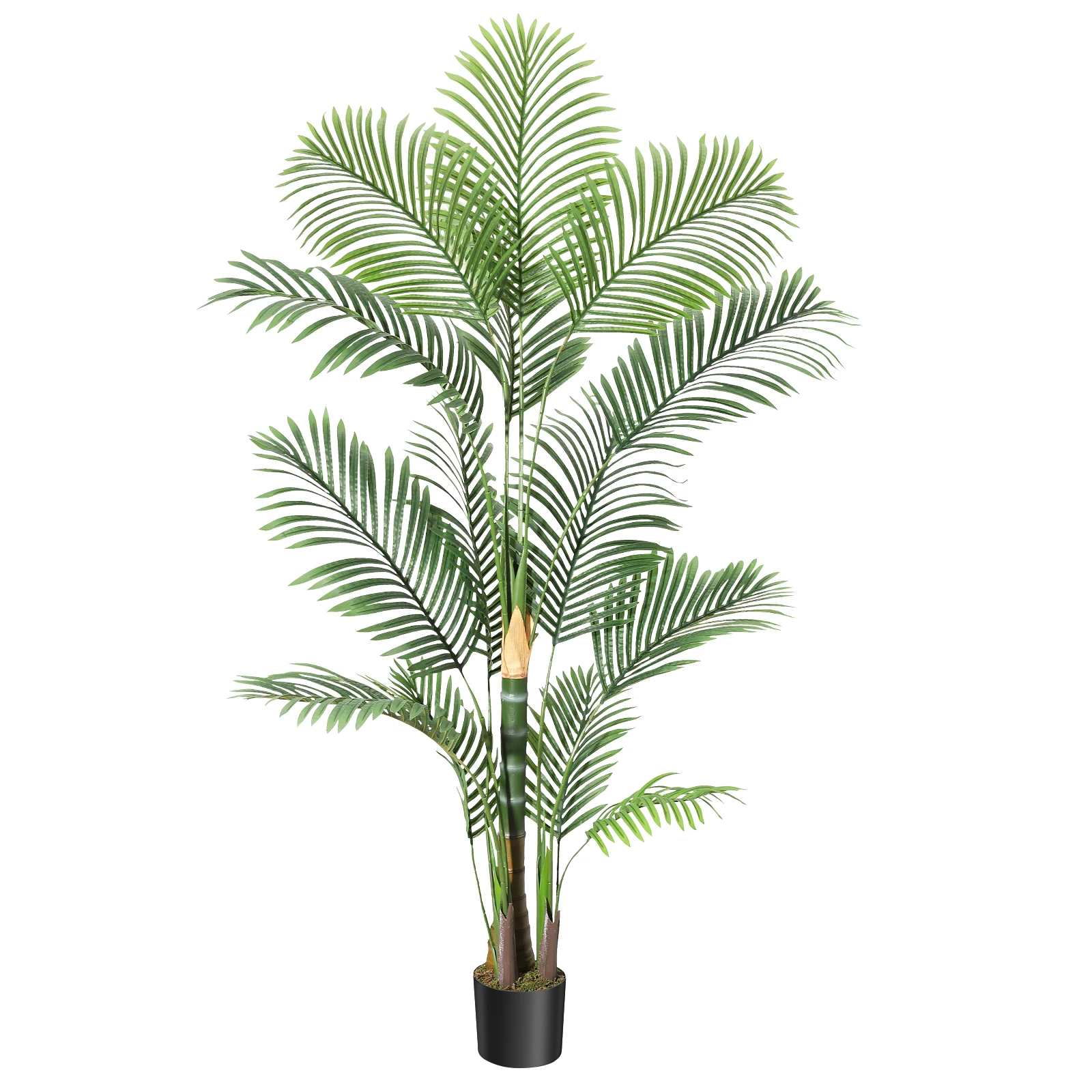 6ft Artificial Golden Cane Palm Tree, Large Tropical Palm Tree, PE Material  UV Resistant Fake Plant in Pot for Indoor Outdoor