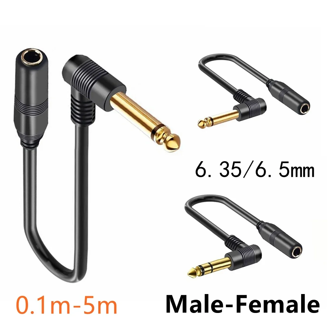 5M 3M 0.1M Right Angle 90 Degree 6.35mm Male to Female Extension Audio Cord TRS Mono Jack TRS Stereo Cable for Guitar Bass Mixer