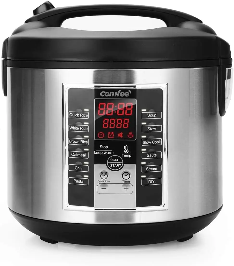

12-in-1 Multi Cooker: Rice, Slow Cook, Steam, Saute & More, 5.2Qt, 24H Preset, Keep Warm, Black/Silver