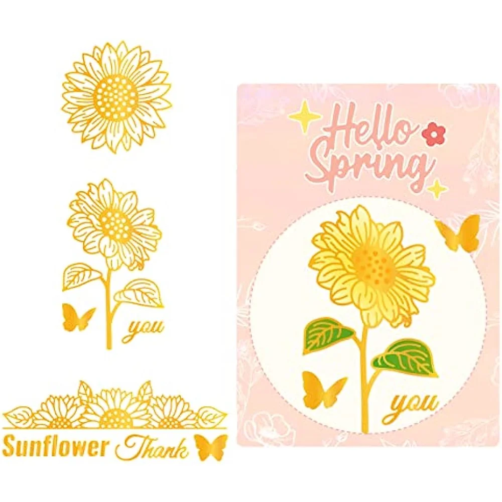 Flower Butterfly Hot Foil Plate for DIY Foil Paper Sunflower Text Embossing Scrapbooking Decor Mother's Day Greeting Cards