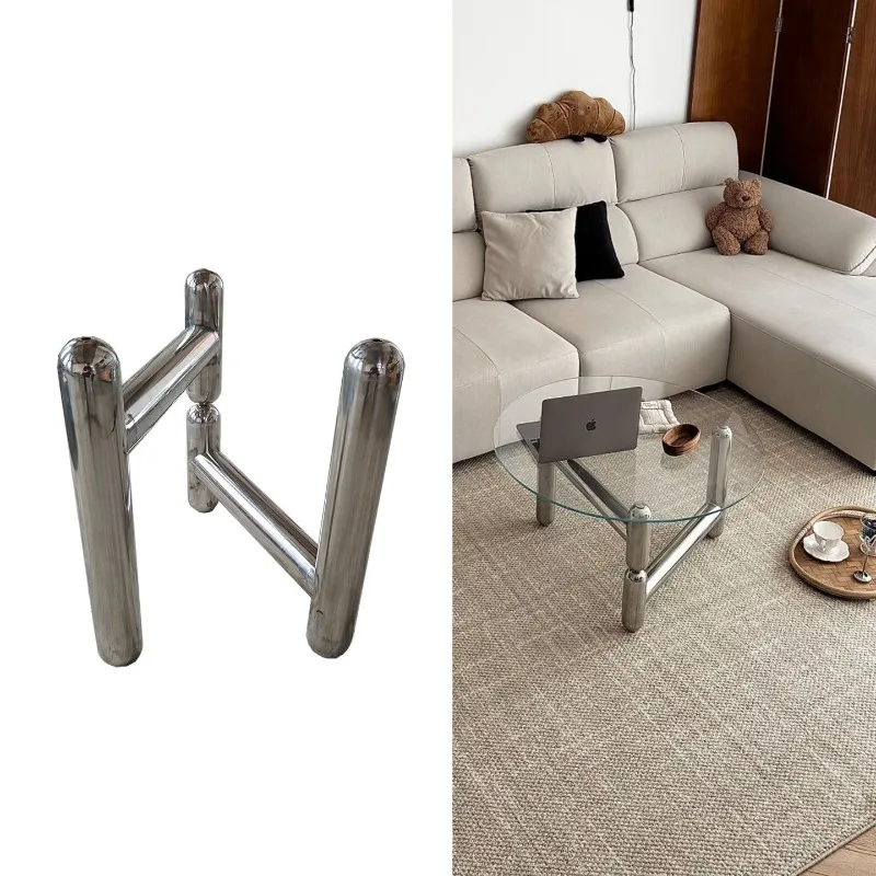 Bauhaus Stainless Steel Furniture Legs, Minimalist Round Tube Support Frame, Modern Metal Replacement Parts for Coffee Table