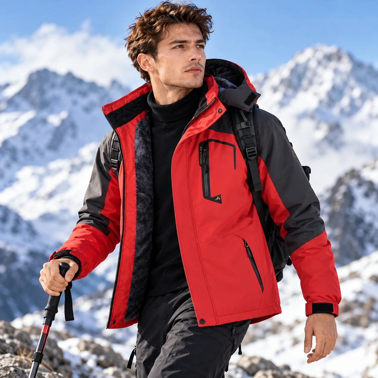 Loose Fit Hooded Jacket Regular Length with Non Iron Treatment Letter Pattern Waterproof Shooting Sport Jacket for Men and Women