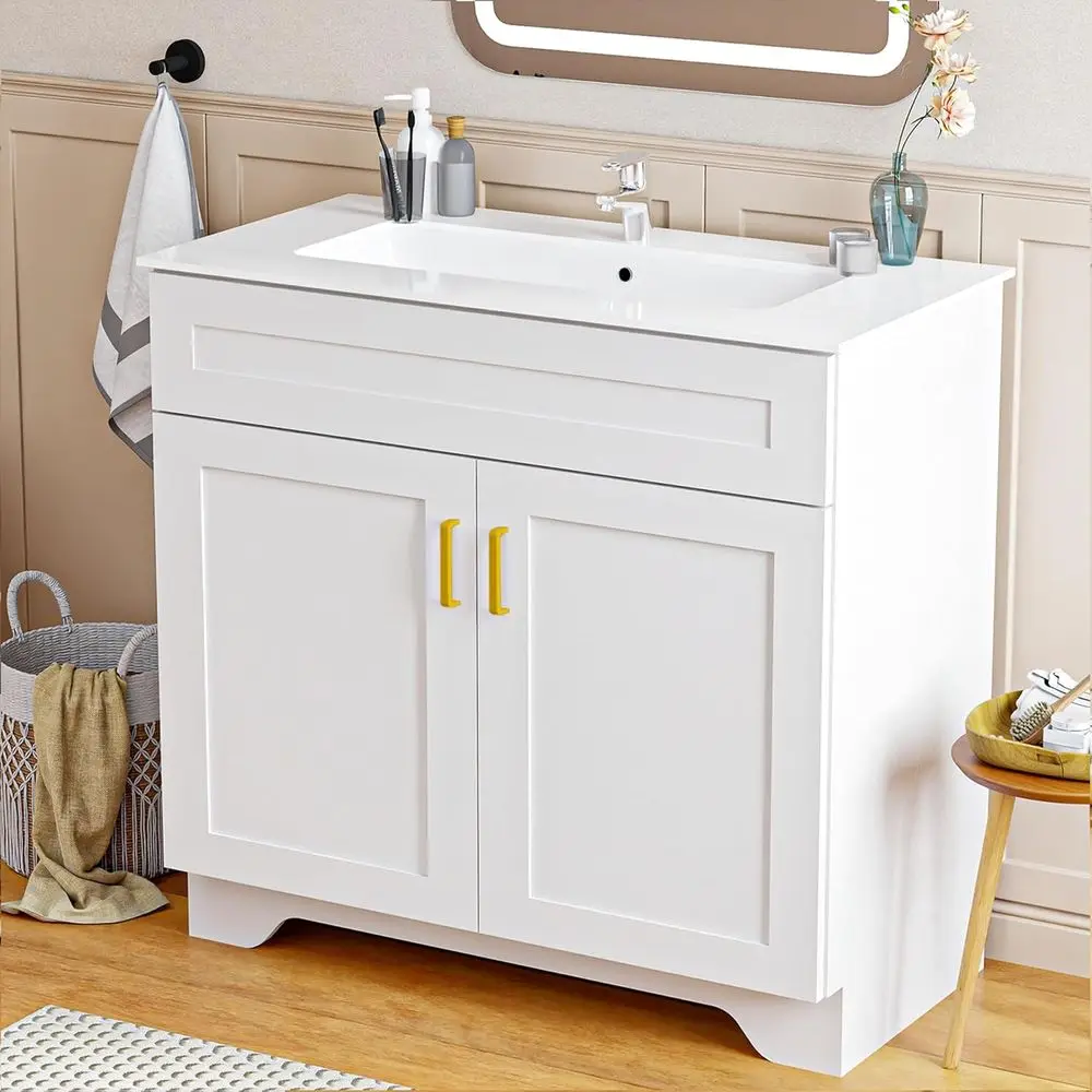 36 Inch Bathroom Vanity with Ceic Sink - ern armhouse Style Sink Cabinet, Easy Tool-ree Installation, or Bathroom and Upgrade (W
