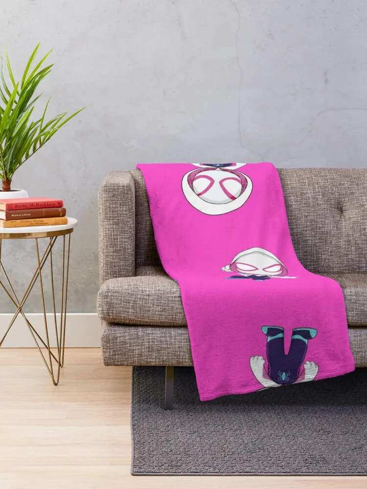 Set of little spider ghost, Gwen baby spidey girl, grl pwr, cartoon ghost spider Throw Blanket Plush Bed Fashionable Blankets