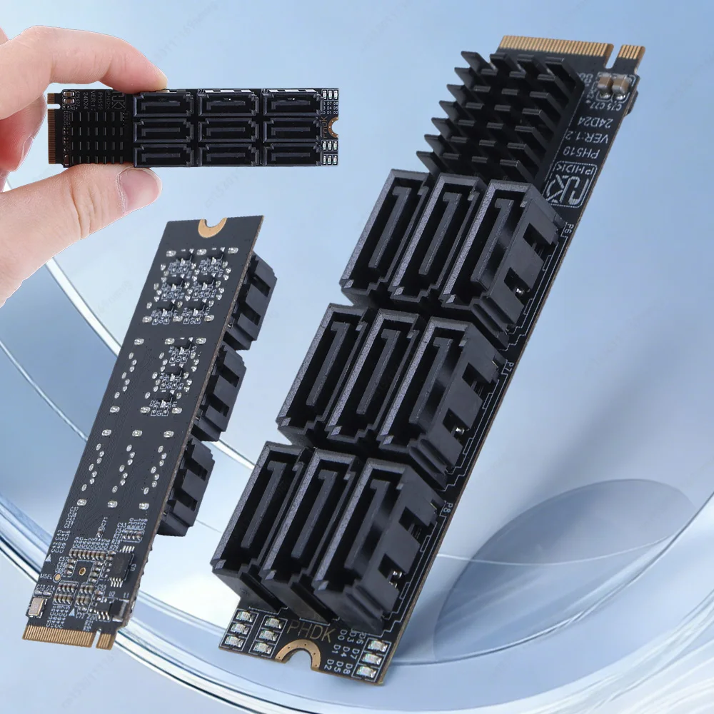 

Адаптер M.2-SATA 6 Гбит/с, карта расширения M.2 NVME M-Key на 9 портов SATA, PCIe 3.0 X2, для настольных ПК