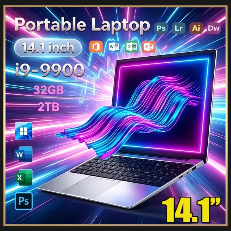 Core I9 9900 Ultra Slim 14.1 Inch Laptop 32GB RAM 512GB 1TB SSD Intel 8C 16T 5GHz Gaming Notebook 1920x1080 Office PC