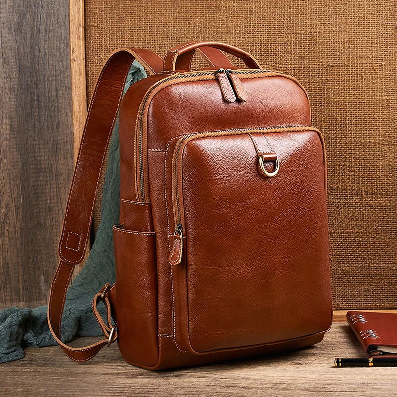 Men's Top Grain Waxed Leather Laptop Backpack | Business Computer Travel Rucksack | Vegetable Tanned Commuter Daypack view 5