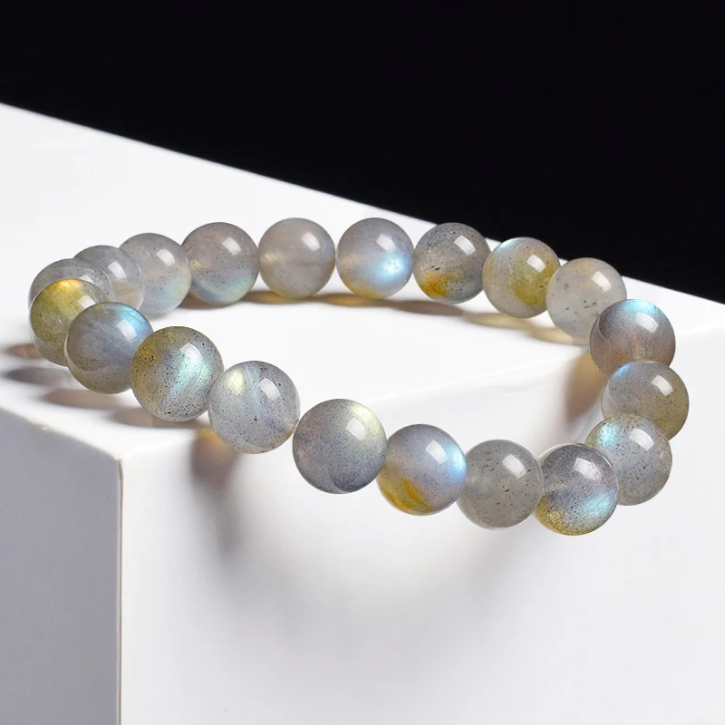 Bracelets en Labradorite grise naturelle Flash Smooth Spectrolite Moonstone Bracelet de perles élastiques rondes Bijoux en pierre naturelle véritable