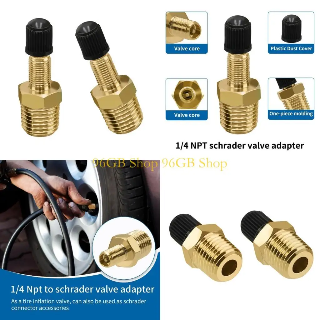 

96GB 2pcs Brass Valves Adapter 1/4 Inch NPT Air Inflator Connector For Car Tire Pumps