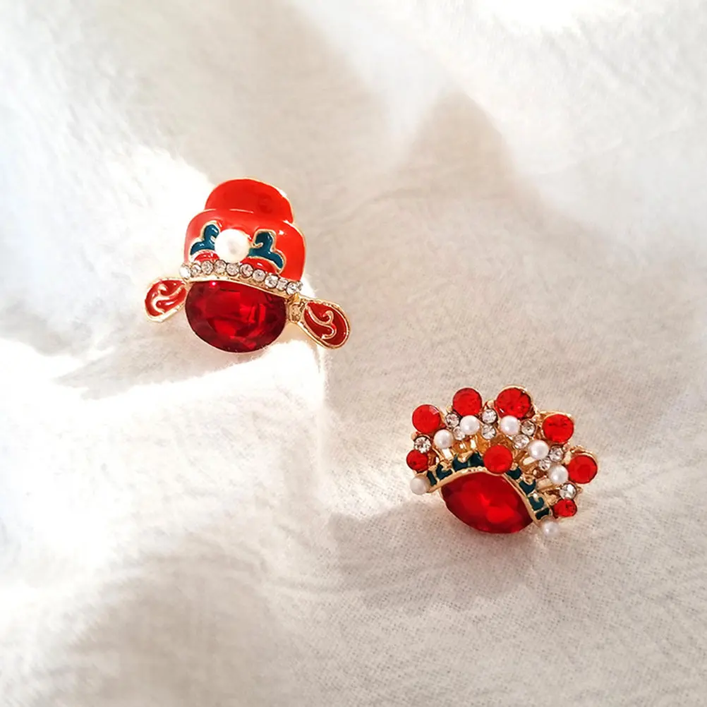 2Pcs Peking Opera Facial Makeup Brooches Chinese Style Elegant Alloy Breastpins for Parties Weddings Birthdays Sweater Dress Hat