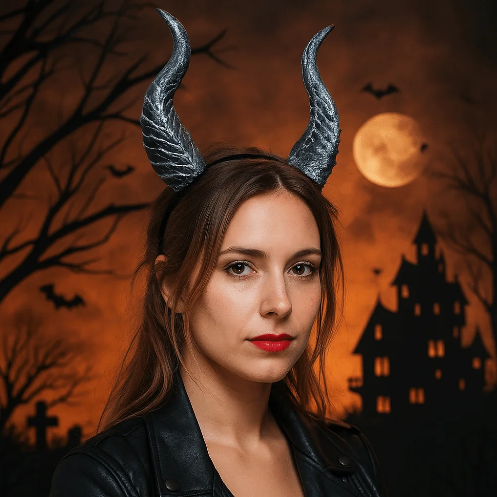 Opaska na głowę z rogiem wołu na Halloween, ciemna seria, nakrycie głowy na Halloween, opaska do włosów do cosplayu, opaska do włosów z PU na Halloween, rekwizyty do występów scenicznych