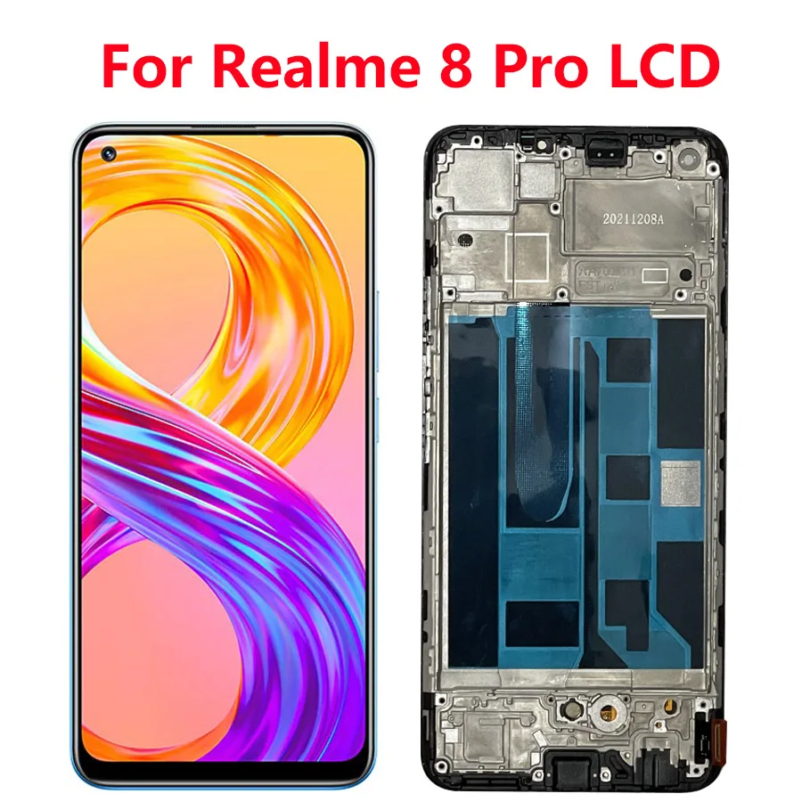 

6.4''Super AMOLE Original For Realme 8 Pro LCD Display Screen Touch Panel Digitizer Replacement Parts For Realme 8 With Frame