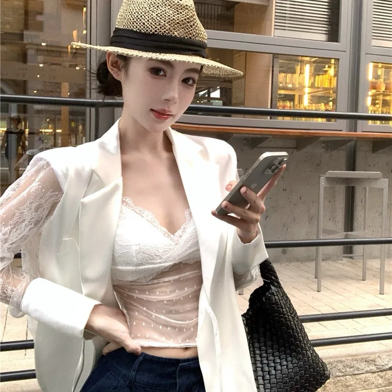 

Весна 2026: Новая тонкая кружевная блузка с воротником-стойкой для женщин, модная, из ацетата, с защитой от солнца, дышащая, приятная для кожи верхняя одежда