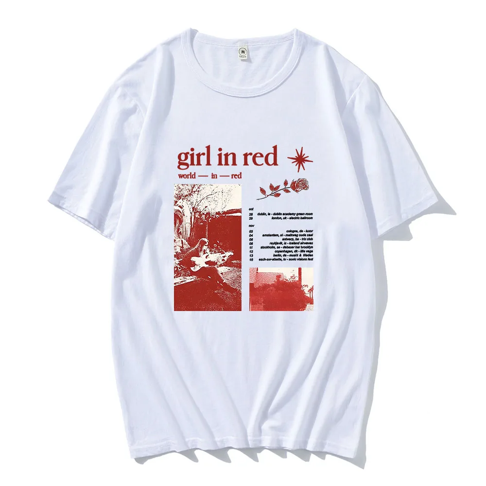 Camiseta feminina de algodão com decote em O, cantora em vermelho, camiseta confortável, streetwear Hip Hop, alta qualidade, casual, verão