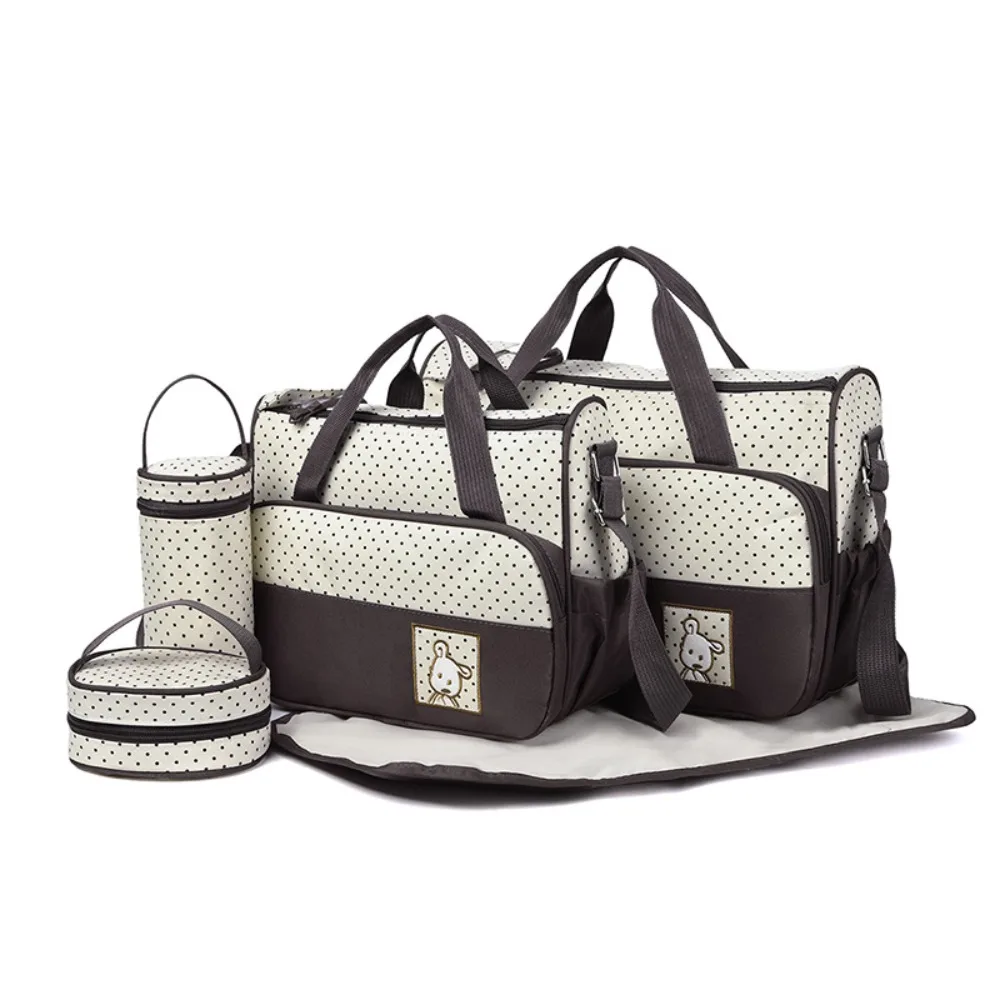 

5pcs/set New Large Capacity Mommy Bag Multifunctional Bear Baby Diaper Bag Waterproof Crossbody Bags Mother Baby