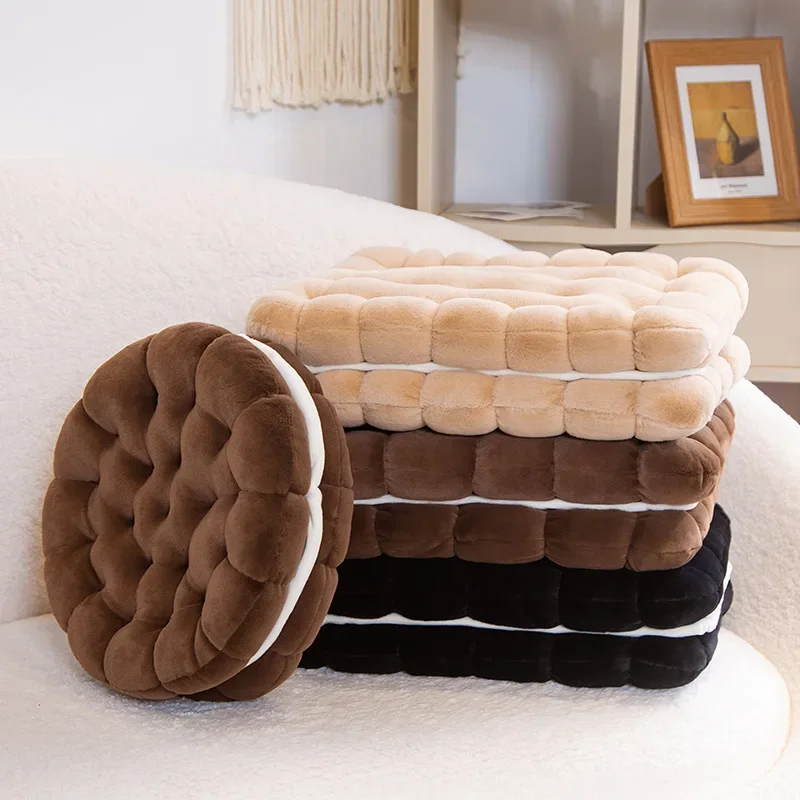 New Simulation Little Biscuits Doll Cushion Stuffed Round Cookie Plush Toys Creative Soft Pillow Chair Car Seat for Kid Gifts