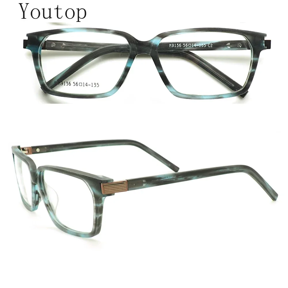Women Rectangular Eyeglass Frames Men Square Optical Glasses Frames Full Rim Glasses Acetate Modern Spectacles Prescription Blue
