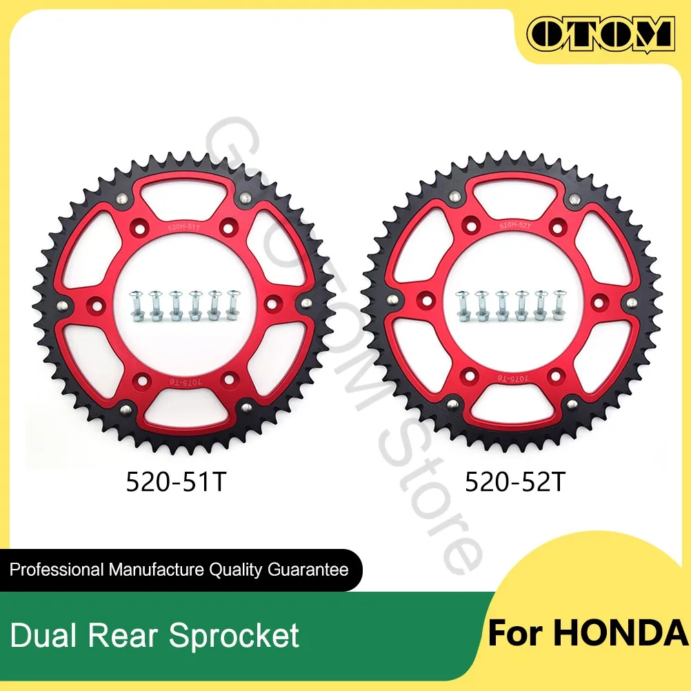 

Задняя двойная цепная звездочка OTOM 1987-2023 для мотоциклов, 520 51T 52T, для HONDA CR125R CRF150F CRF230F CRF250F CRF250R CRF450R XR230