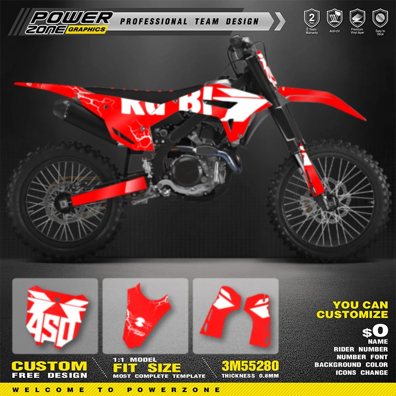 PowerZone Full Graphics Background Decals Stickers Kit For HONDA CRF450R 2021 2022 2023 CRF250R 2022 2023 2024 Motorcycle 24