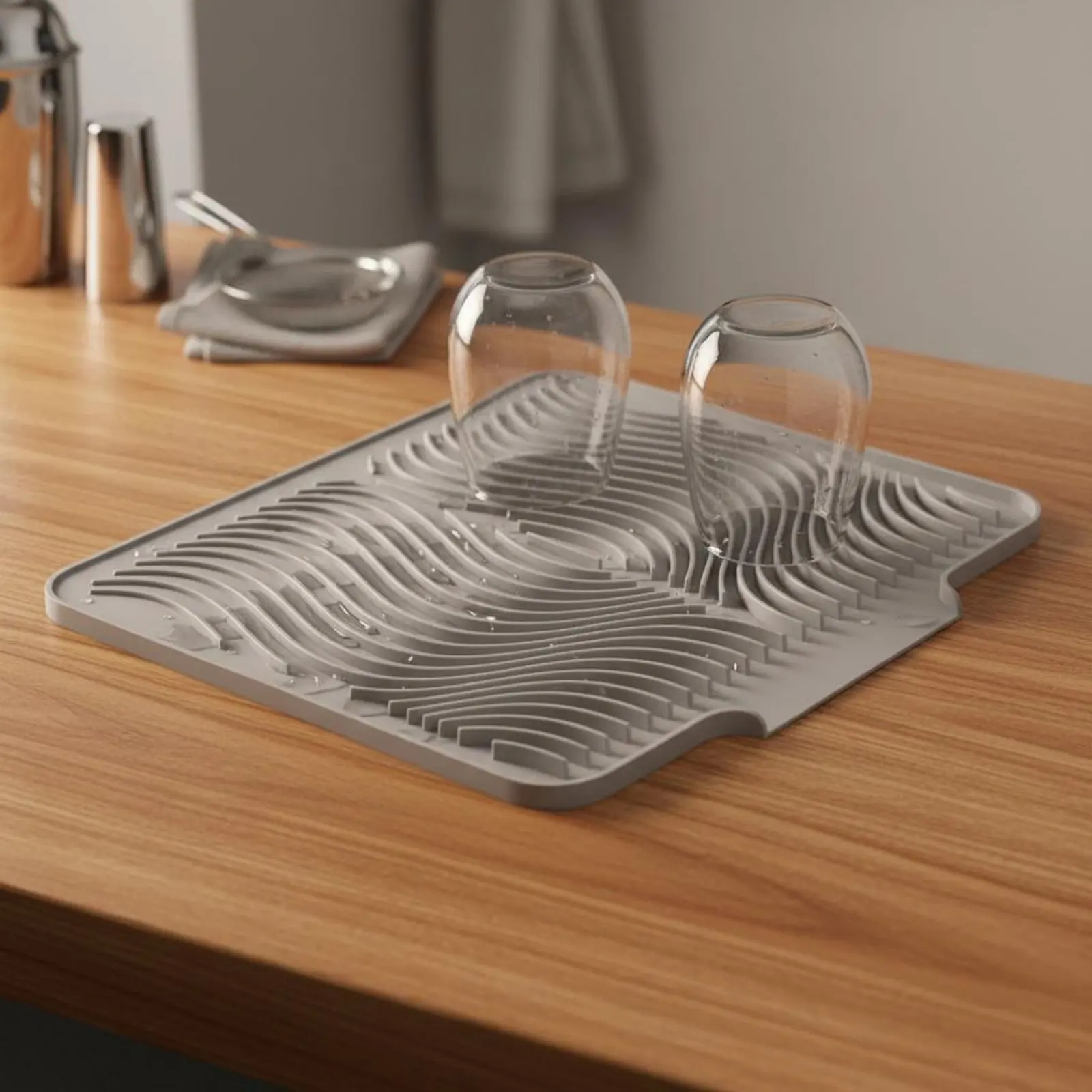 

Sloped Draining Tray Easy to Clean Kitchen Counter Draining Pad Kitchen Counter Drain Board Versatile Grooved Dish Mat