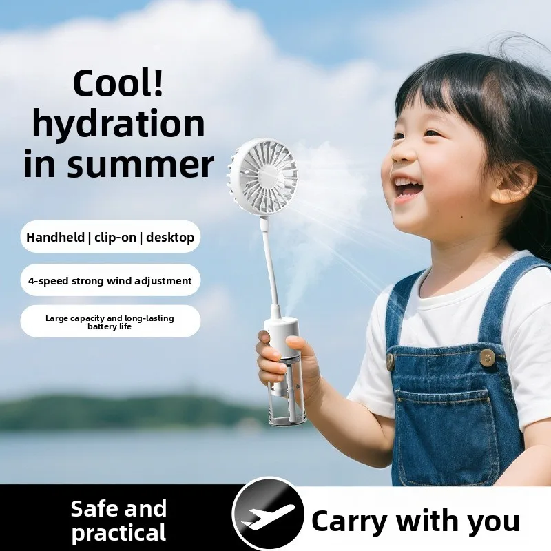 New Mini Handheld Spray Fan Office Desktop Clip Fan Hydrating Portable Neck Fan