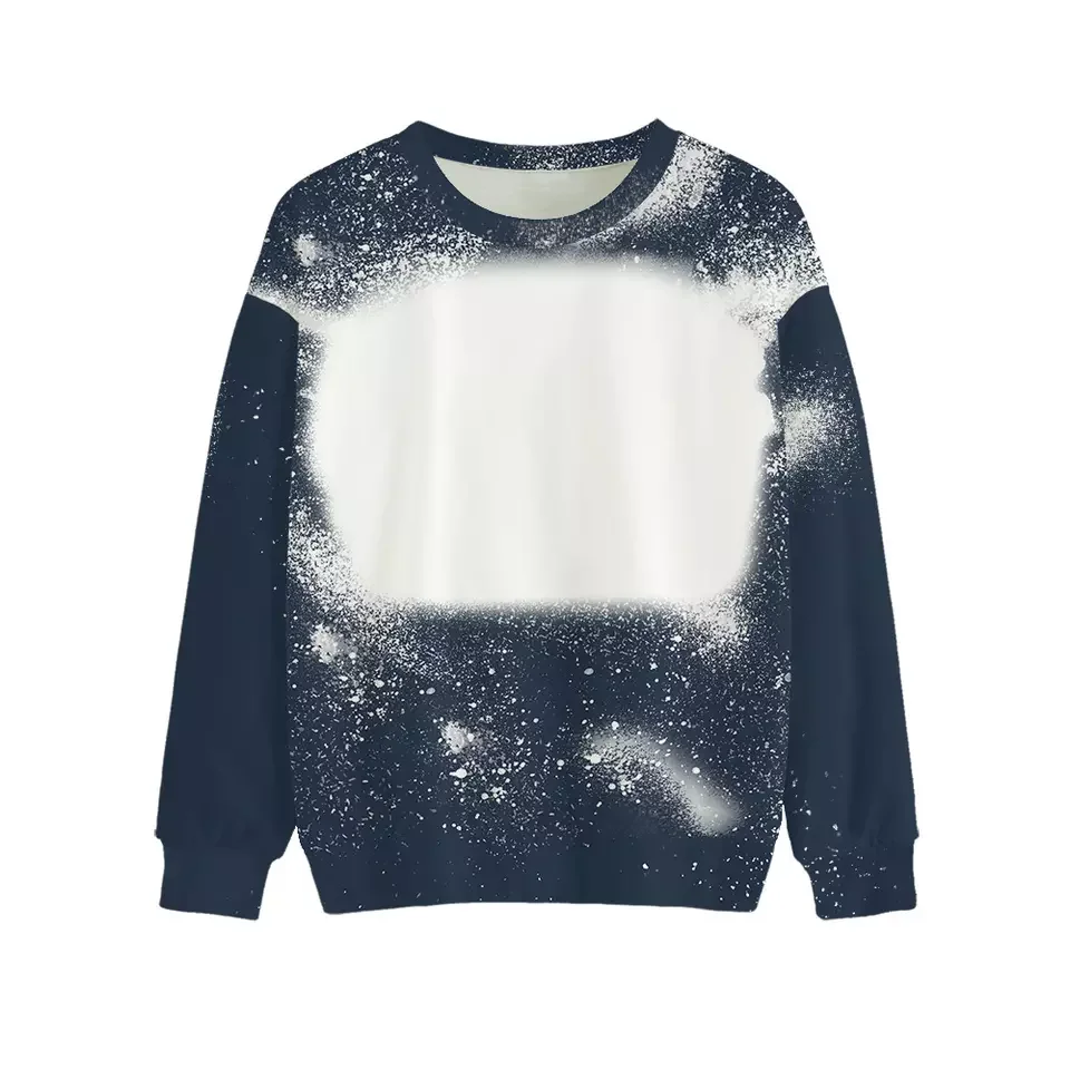 Sublimation Blank Tie-Dyed Long Sleeves Faux Bleached Tshirt Adults Kids Winter Warm Pullovers for Customized Design Logo