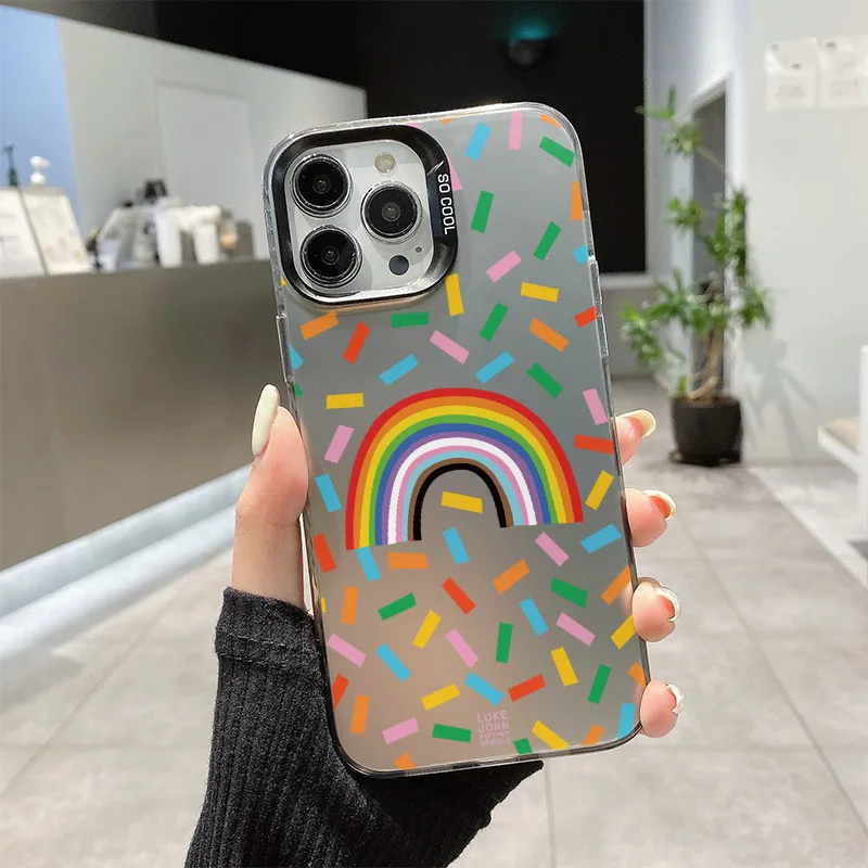 Suitable for IPhone 16 15 14 13 12 11 PRO MAX Plus Fashions Personality Creative Cartoon Rainbow Drop-proof Full-wrap Phone Case