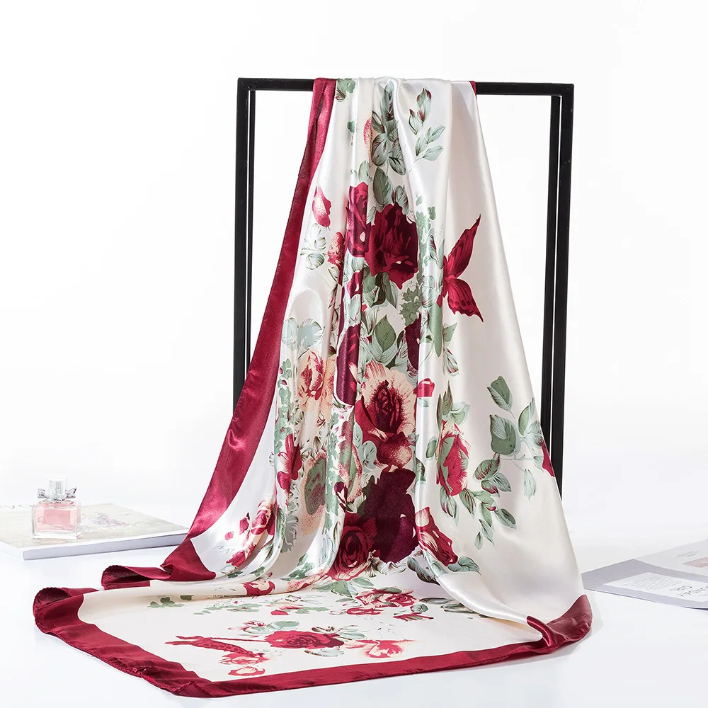 

SImitation Silk Shawl Square Scarf for Women Satin Wraps Neckerchief Female Hair Bands Ribbon Headband Bandana 90*90CM