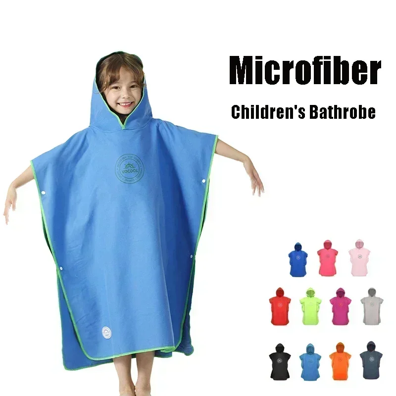 Microfiber Swim Cover-ups for Kids Hooded Bath Beach Poncho Towels Surf Poncho Quick Dry Changing Bathrobe Child Swimming Towels