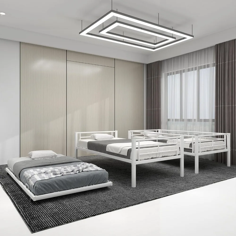 سرير مزدوج بطابقين عالي التحمل مع سلم دولاب وجانبي، سرير بطابقين قابل للتحويل مع قضبان أمان للنوم الآمن #3