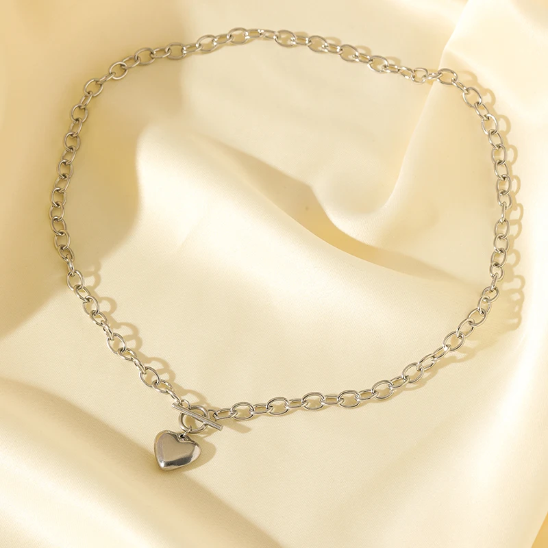 EILIECK 316L Stainless Steel Gold Silver Color Heart Pendant Necklace For Women Trendy Waterproof Chain Jewelry Holiday Gift