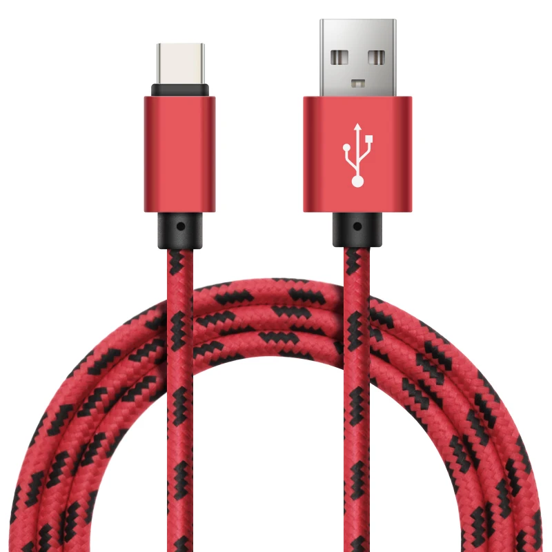 Nylon Tecido USB Tipo C Cabo de carregamento, Transmissão de dados para Xiaomi, Samsung S9, S8 Plus, 2m, 100Pcs