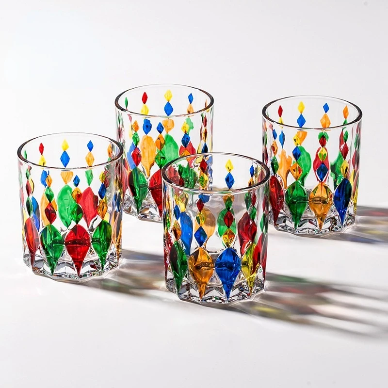 

Glasses For Drinking Designer Hand Painted Crystal Glass Wine Cup High Color Value Color European Enamel Whisky Glass Cup