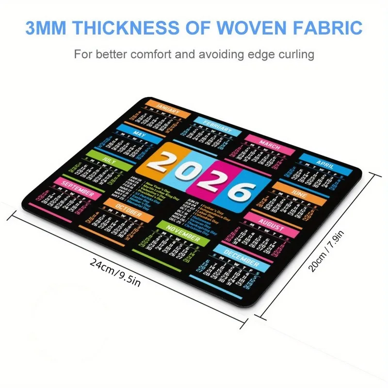 أحدث لوحة ماوس ألعاب بتصميم تقويم 2026، مع مطاط مضاد للانزلاق مناسب للمنزل والمكتب - لوحة ماوس باللونين الأبيض والأسود