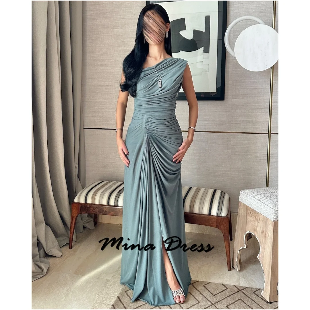 

Customized Backless Luxurious Women's Evening Dresses for Special Occasions One Shoulder Sleeveless Front Split Pleated Party