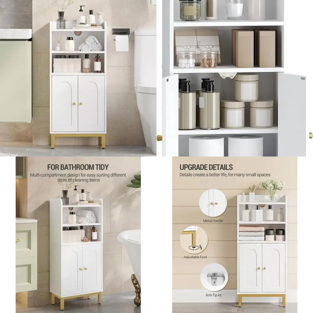 

Bathroom Storage Cabinet, Small Floor Cabinet with 2 Door and Shelves, Toilet Paper Cabinets, Bathroom Organizer with Adjustable